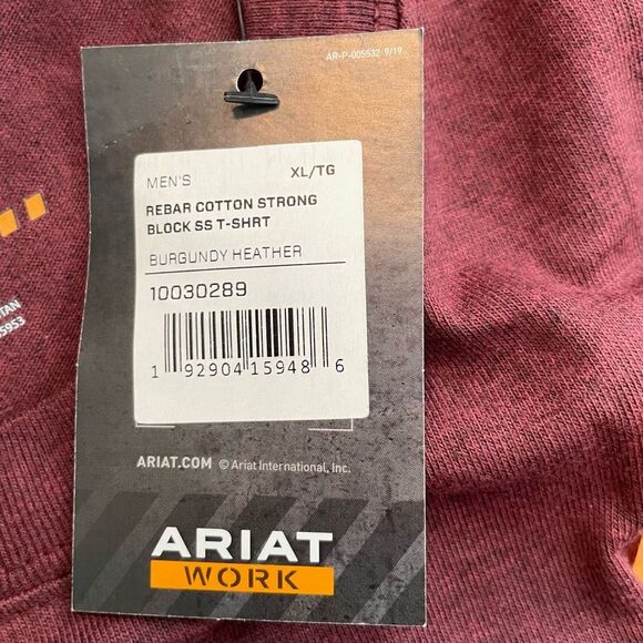Ariat Rebar Cotton Strong Block Logo Graphic Tee Burgundy Crewneck Short Sleeve - Picture 8 of 12